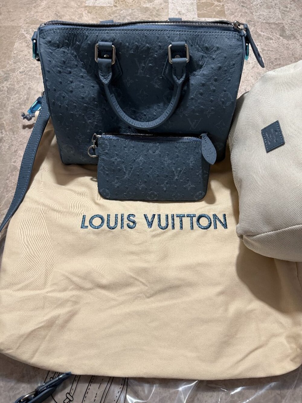 STUNNING & RARE Ostrich and Calfskin Fashion Monogram Satchel-30cm with Dustbag!